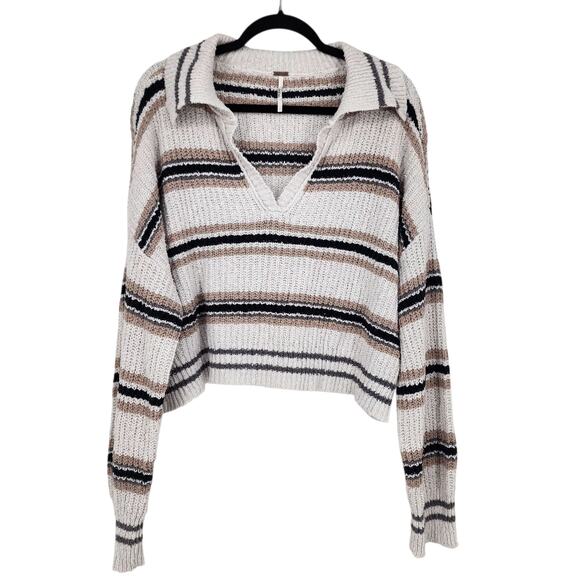 Free People Ivory Kennedy Stripe Drop Shoulder Pullover Sweater Size Small - Picture 1 of 5
